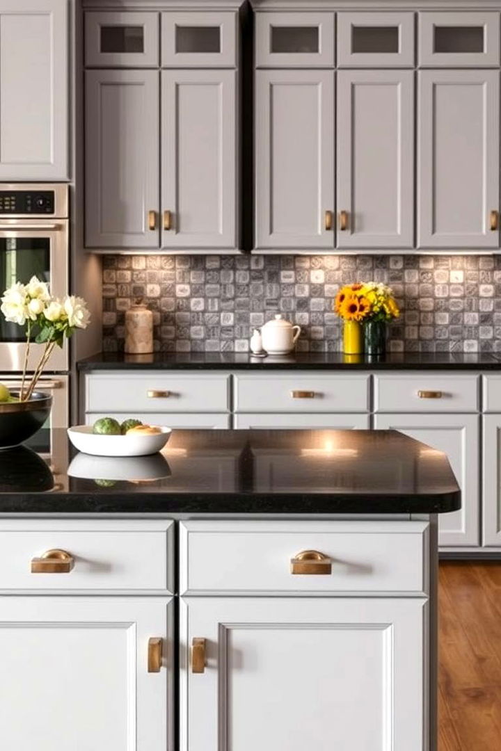 Bold Hardware Choices - 22 Kitchen With Gray Cabinets And Black Countertops Ideas