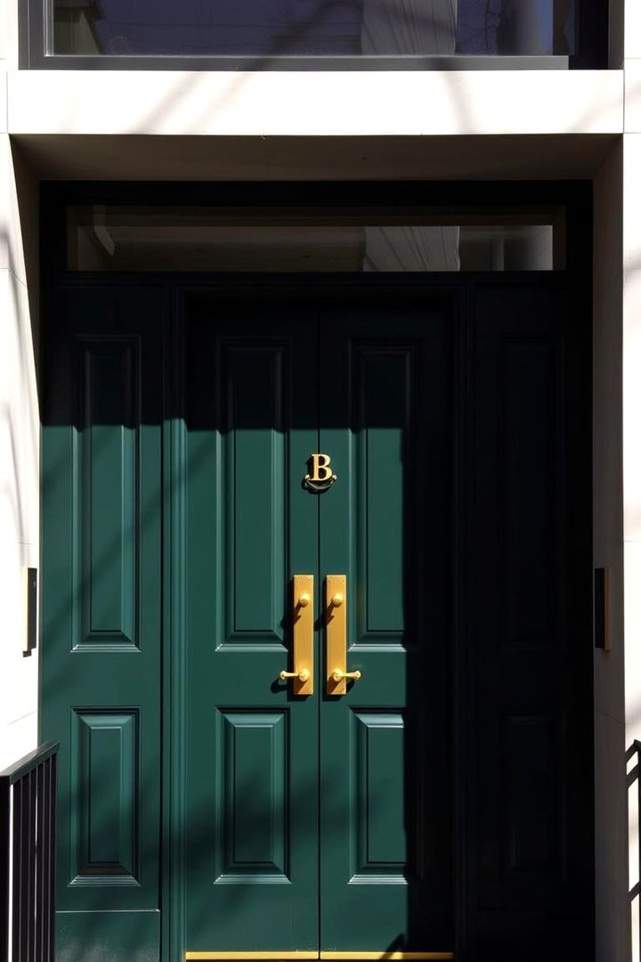 Bold Hardware Statement - 22 Dark Green Front Door Ideas