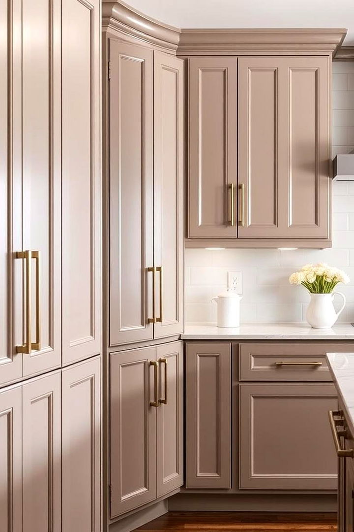 Bold Hardware on Taupe Cabinets - 22 Taupe Kitchen Cabinet Ideas