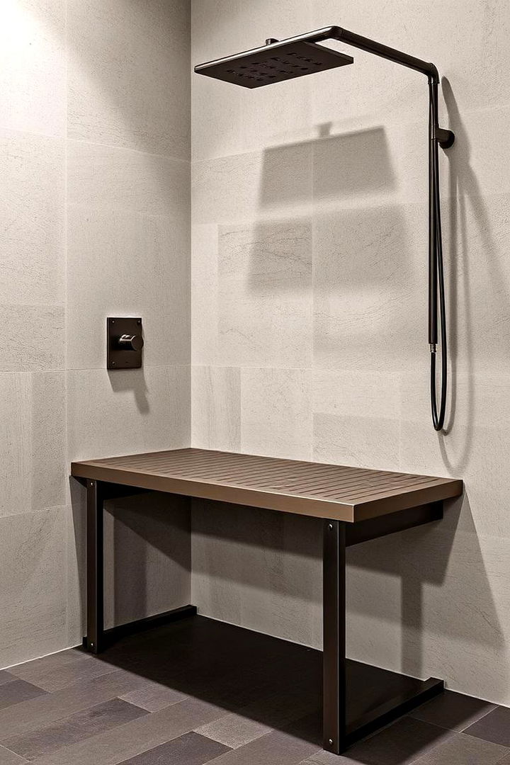 Bold Industrial Shower Bench - 22 Walk in Shower Ideas With Bench