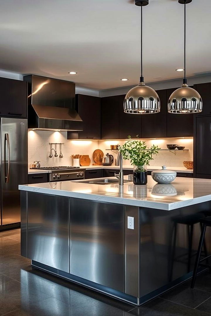 Bold Metal Finishes - 22 Kitchen Island Back Panel Ideas