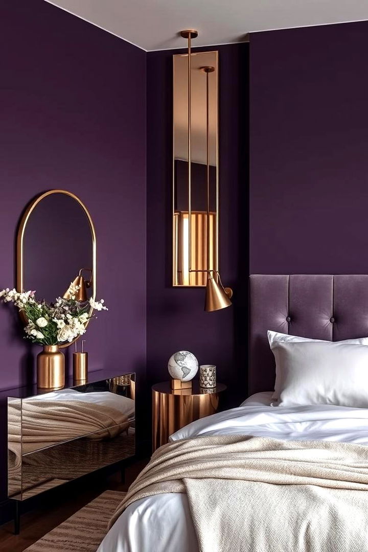 Bold Metallic Accents - 22 Dark Purple Bedroom Ideas