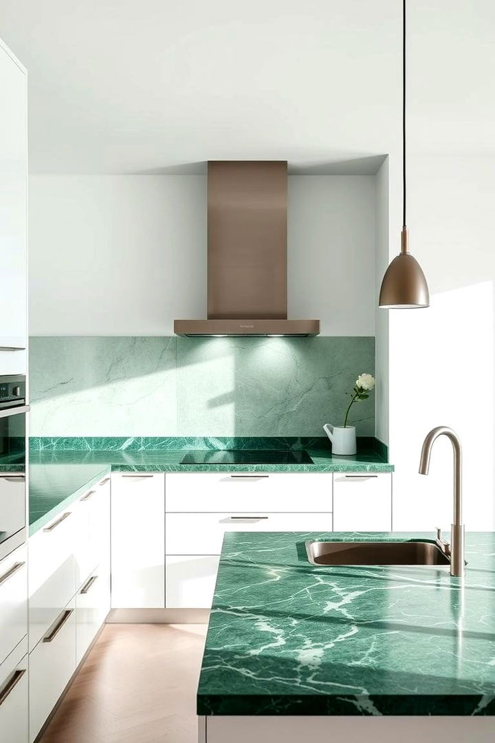 Bold Minimalism in Green Marble - 22 Green Marble Countertop Design Ideas