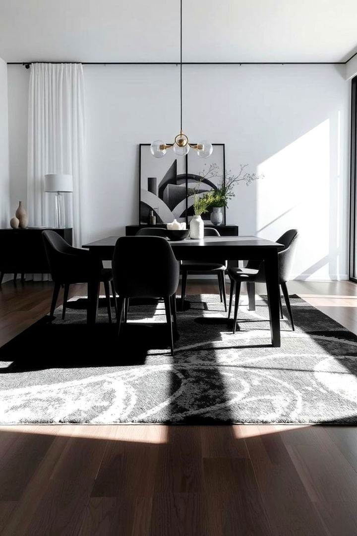 Bold Monochrome Dining Room Rug for Striking Simplicity - 22 Dining Room Rug Ideas