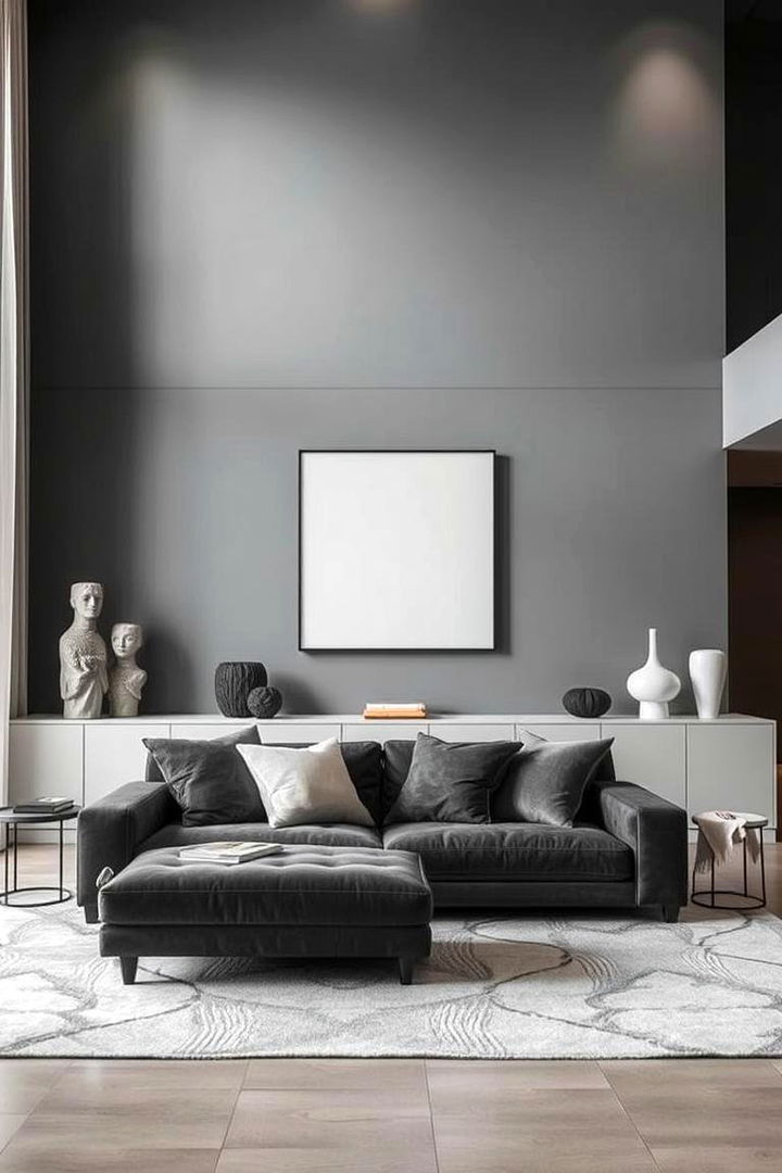 Bold Monochrome Magic in Living Space - 22 dark grey couch living room ideas
