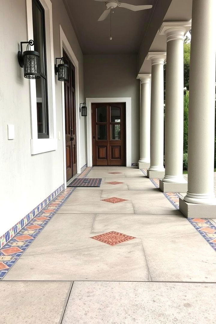 Bold Mosaic Accents - 22 Concrete Porch Ideas