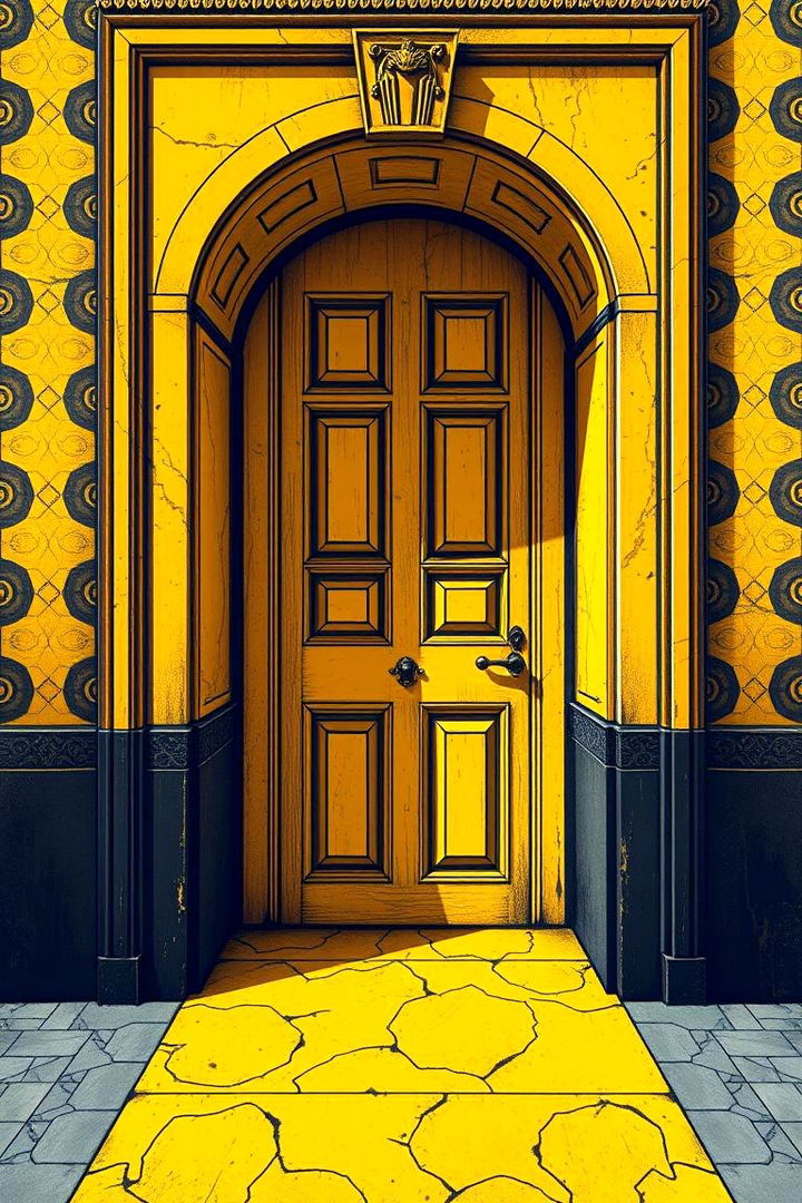 Bold Mustard with Patterned Surround - 22 Mustard Yellow Front Door Ideas