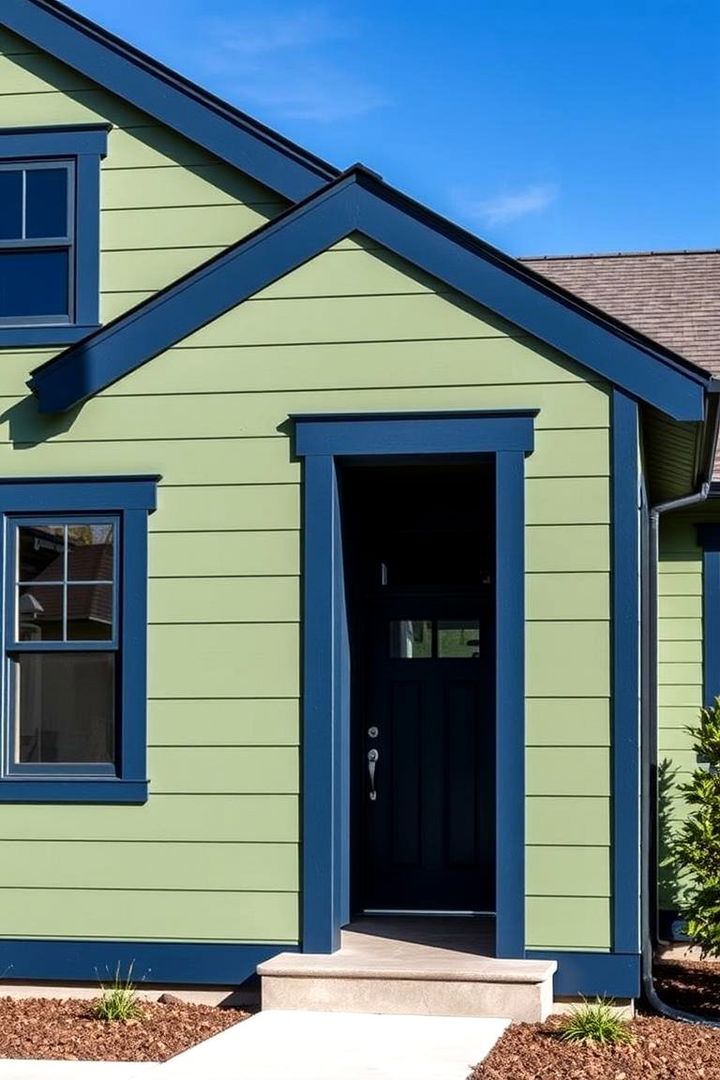 Bold Navy Contrast - 22 Exterior House Color Schemes With Sage Green Siding