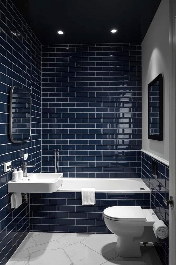 Bold Navy Contrast - 22 Blue Tile Bathroom Ideas