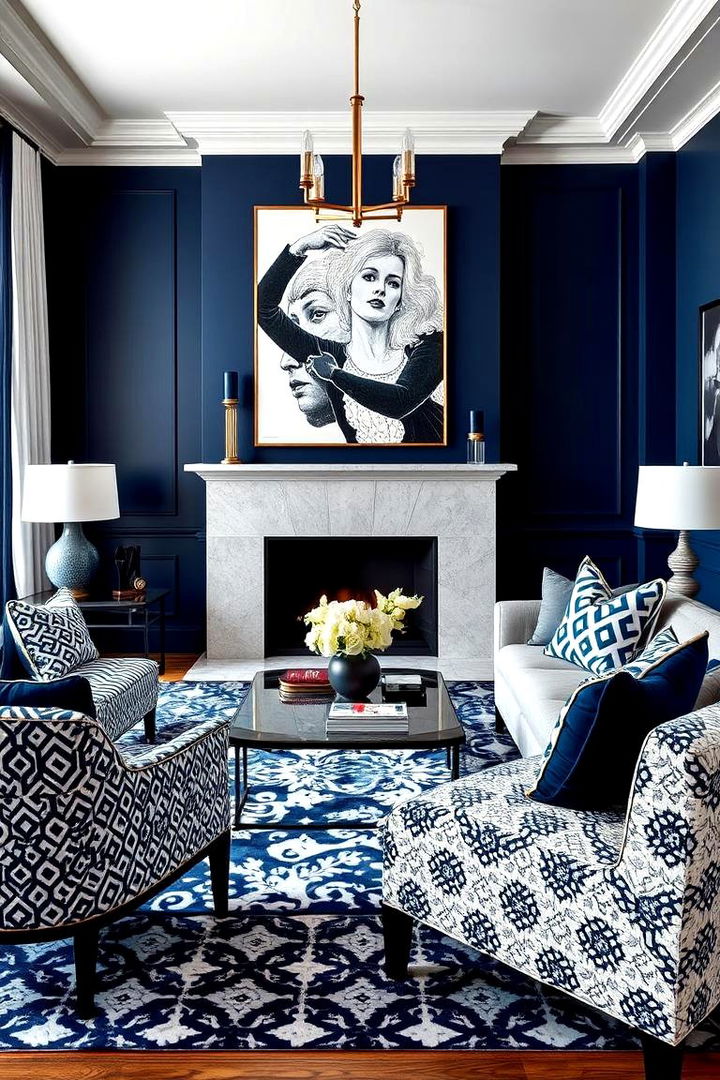 Bold Navy and White Contrast - 22 Navy Living Room Ideas
