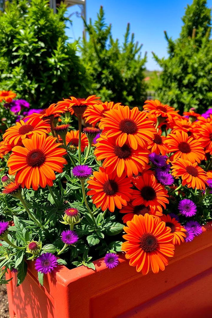 Bold Orange and Purple Contrast - 22 Fall Flower Box Ideas