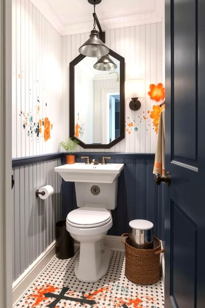 Bold Paint Accents on Beadboard Walls - 22 Beadboard Bathroom Ideas