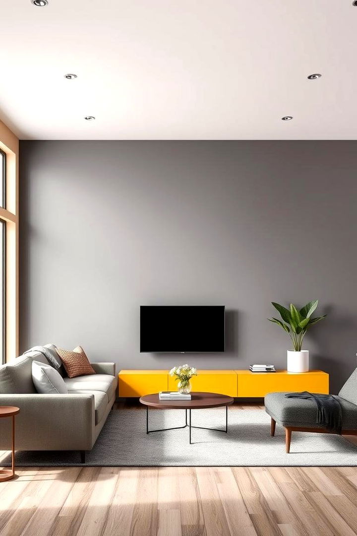 Bold Paint Combinations Grey Backdrop with Yellow Walls - 22 Grey and Yellow Living Room Ideas