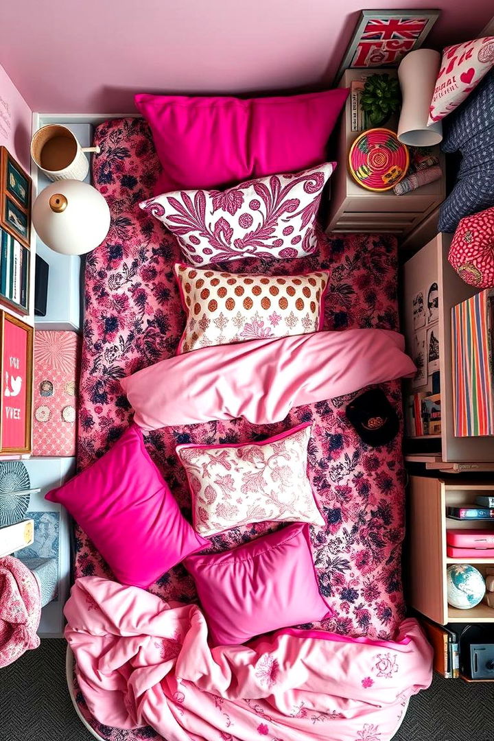 Bold Pattern Mix - 22 Pink Dorm Room Ideas