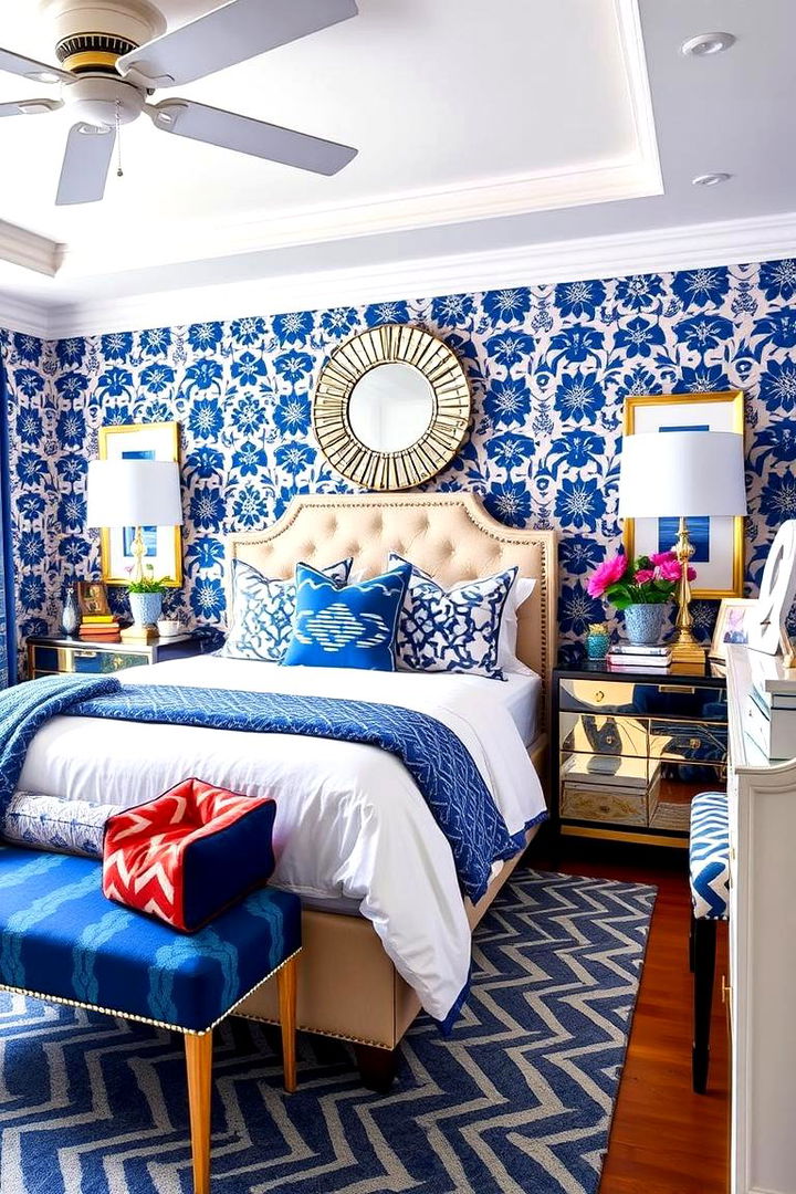 Bold Pattern Play - 22 Blue and White Bedroom Ideas