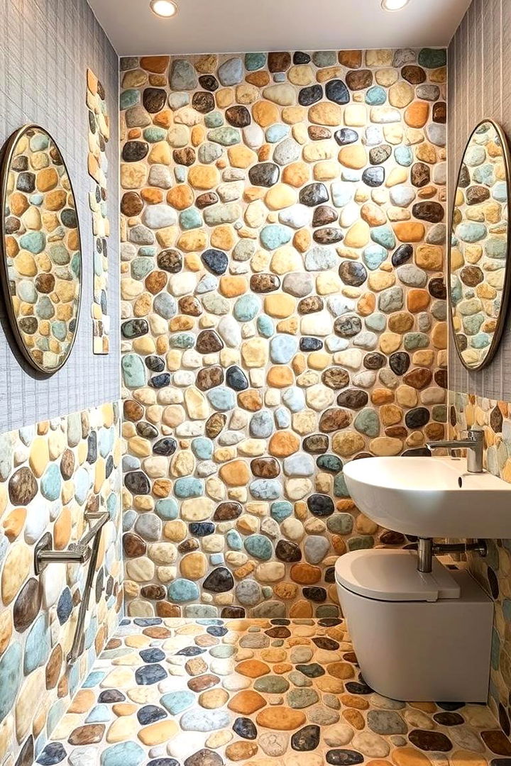 Bold Patterned Arrangements - 22 Pebble Tile Bathroom Ideas