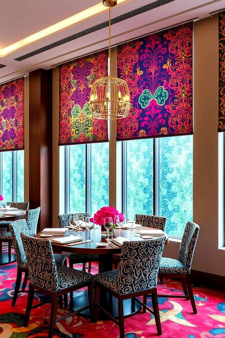 Bold Patterned Fabric Panels - 22 Dining Room Window Treatments
