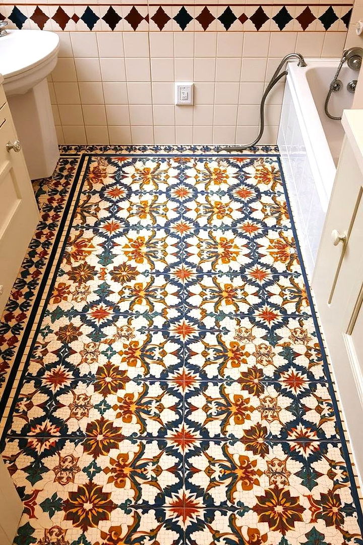Bold Patterned Floor Designs - 22 Spanish Style Bathroom Ideas