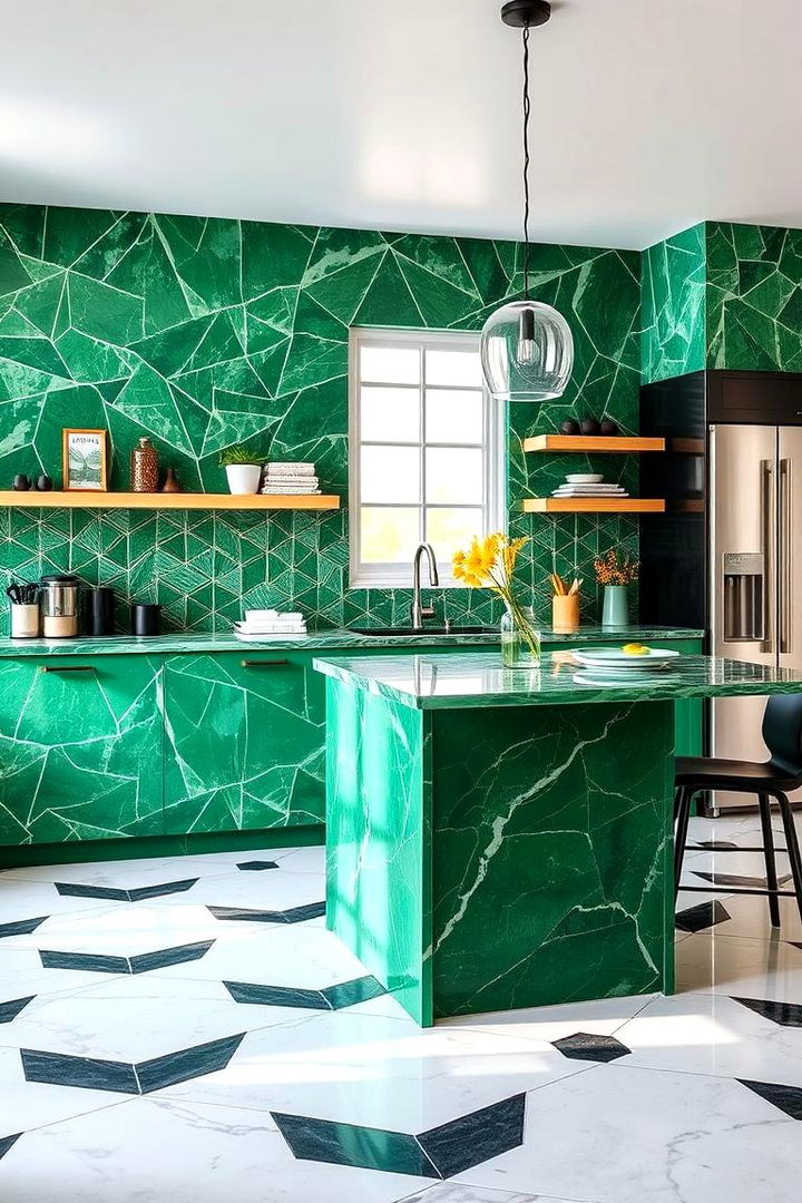 Bold Patterned Green Quartz Designs - 22 Kitchen With Green Countertops Ideas