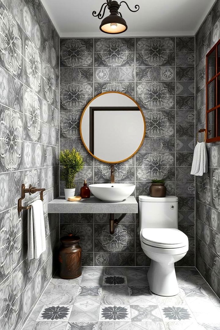 Bold Patterned Style - 22 Gray Floor Bathroom Ideas