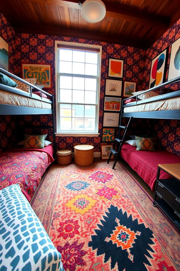 Bold Patterns and Art in Bunk Rooms - 22 bunk room ideas