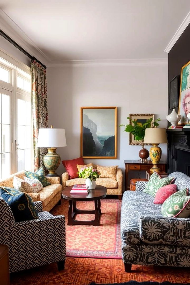 Bold Patterns and Textural Layers - 22 Shabby-chic Style Living Room Ideas