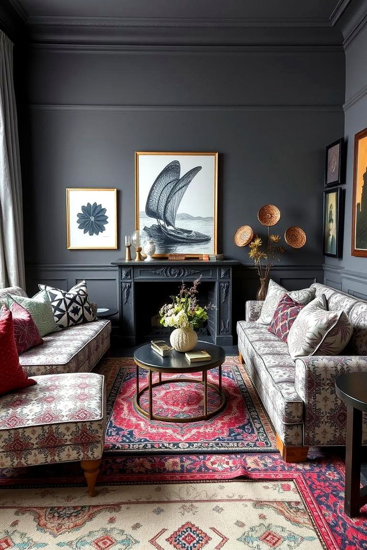 Bold Patterns in a Grey Space - 22 Grey Living Room Ideas