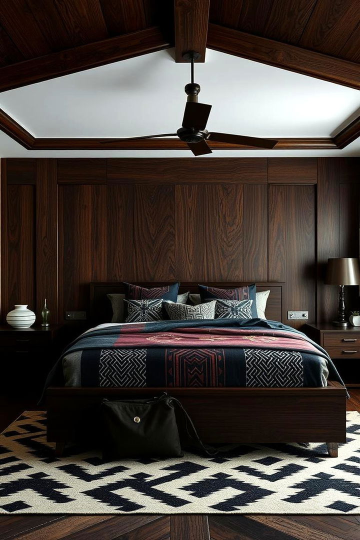 Bold Patterns with Dark Wood Accents - 22 Dark Wood Bedroom Ideas
