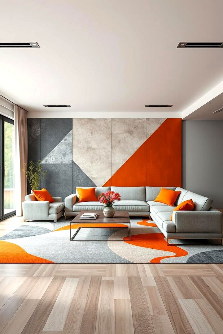 Bold Patterns with Geometric Shapes - 22 Orange and Grey Living Room Ideas