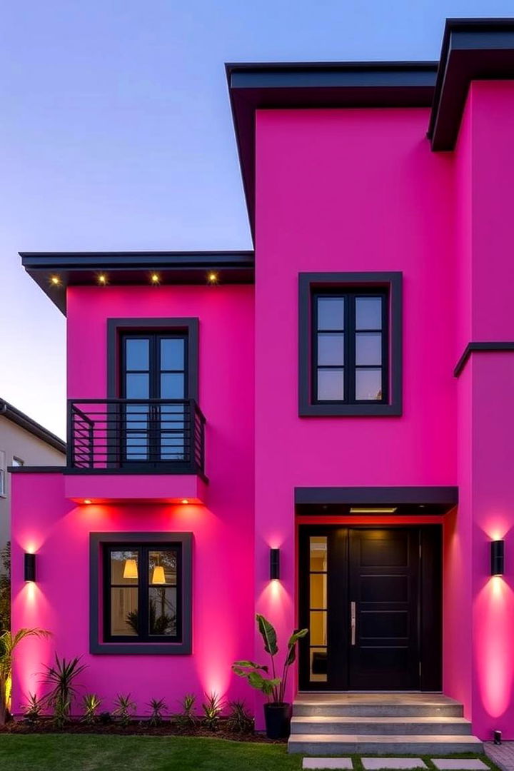 Bold Pink with Black Accents - 22 Pink House Exterior Ideas