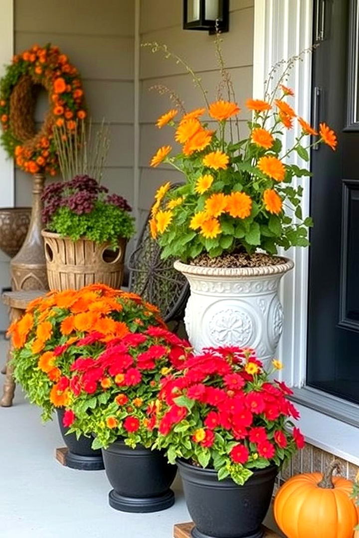 Bold Pop of Fall Colors with Potted Plants - 22 Fall Porch Decor Ideas