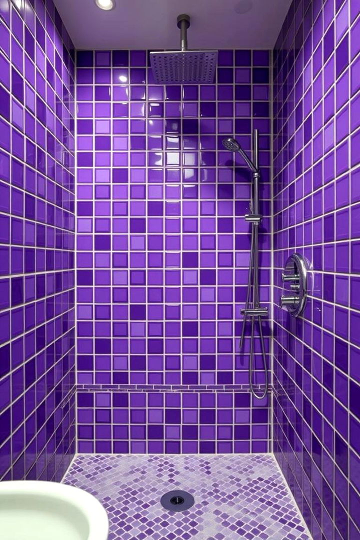 Bold Purple Shower Tiles - 22 Purple Bathroom Ideas