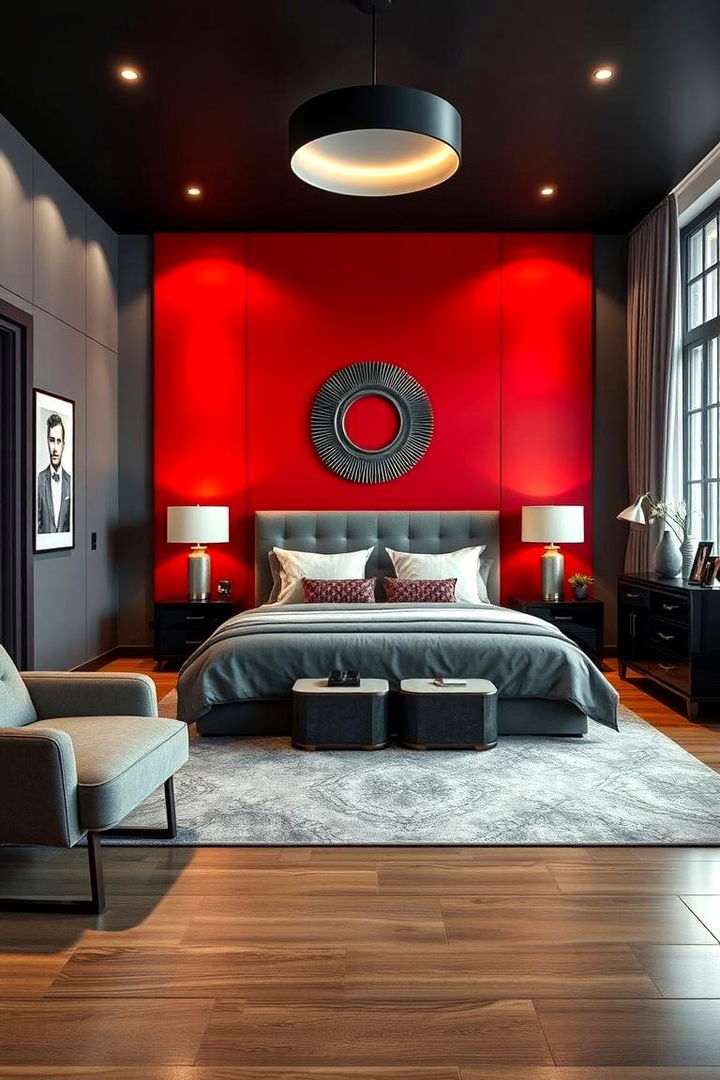 Bold Red and Grey Statement - 22 Bedroom Painting Ideas With Two Colors