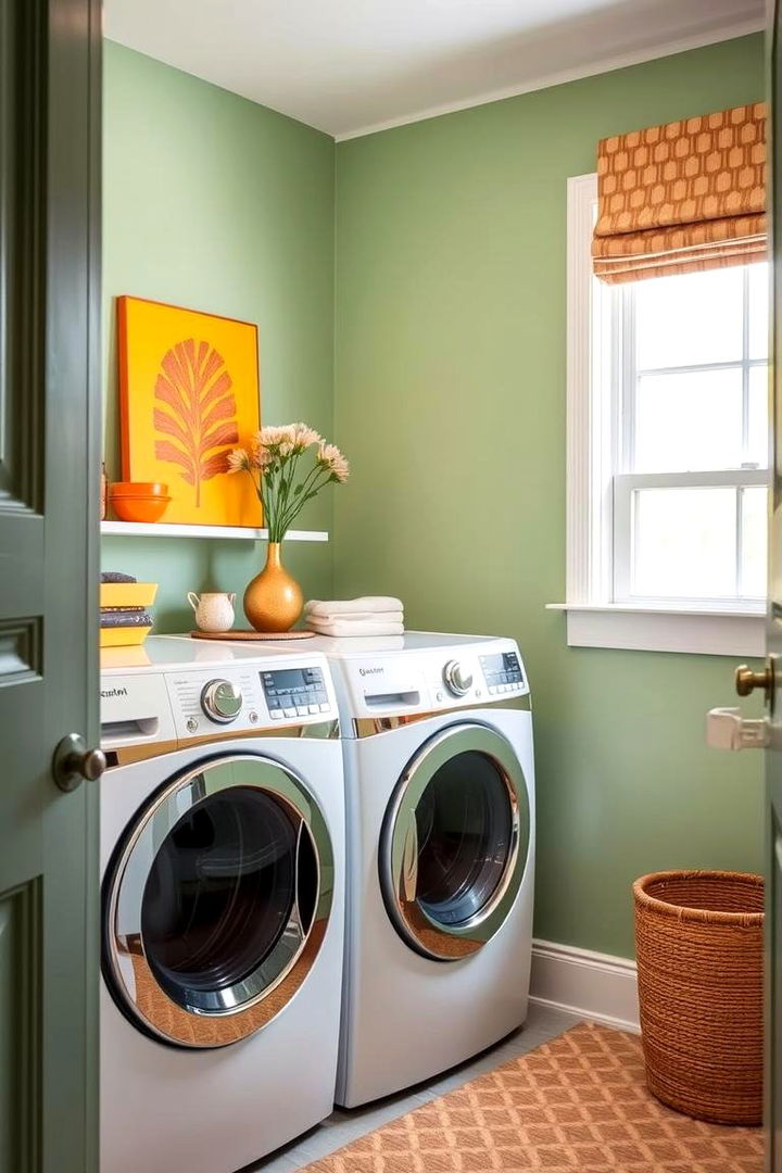 Bold Statement Accents - 22 Sage Green Laundry Room Ideas