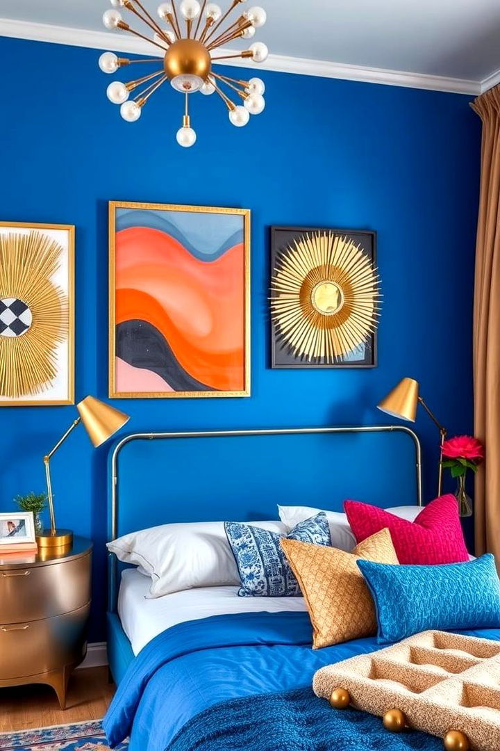 Bold Statement Accents - 22 Blue and Gold Bedroom Ideas