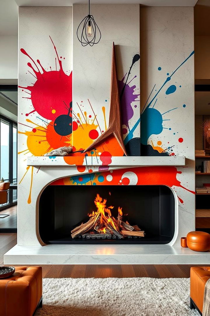 Bold Statement Art Fireplace Design - 22 Corner Fireplace Ideas