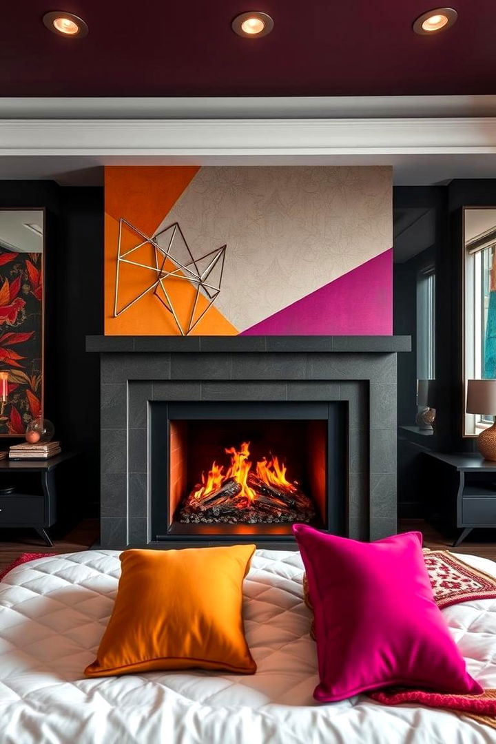 Bold Statement Backdrop - 22 Bedroom Fireplace Ideas