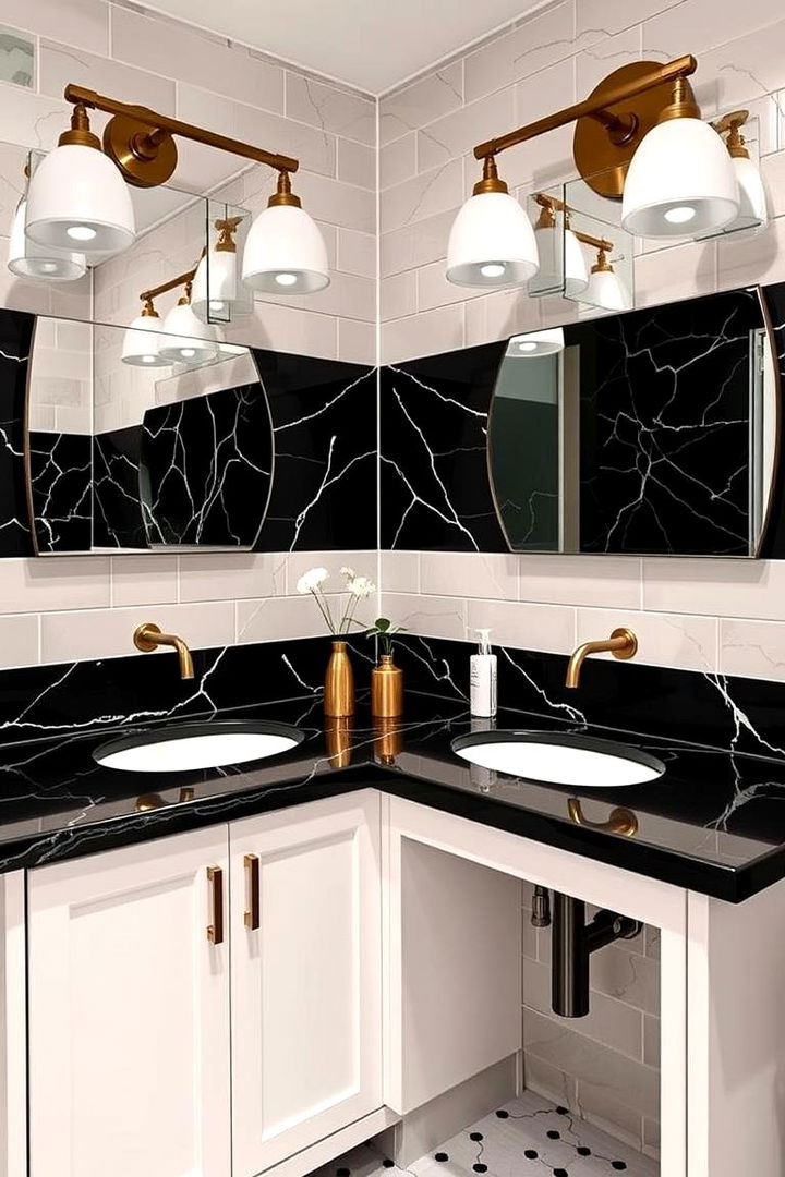 Bold Statement Fixtures - 22 bathroom with black countertops ideas