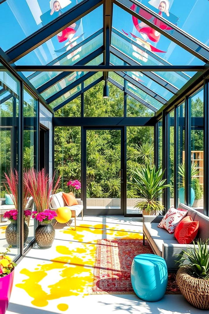 Bold Statement Glass Porches with Color Accents - 22 Glass Porch Design Ideas