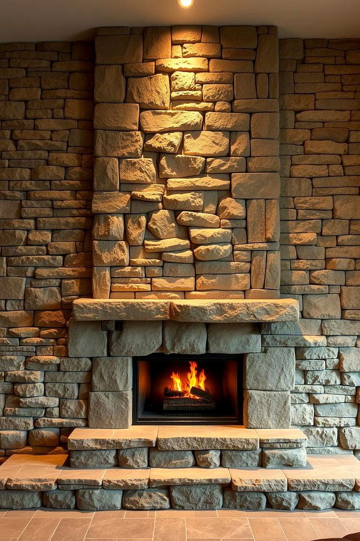 Bold Statement Stone Wall - 22 Floor to Ceiling Stone Fireplace Ideas