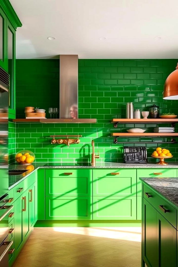 Bold Statement Walls in Green - 22 Green and Copper Kitchen Ideas