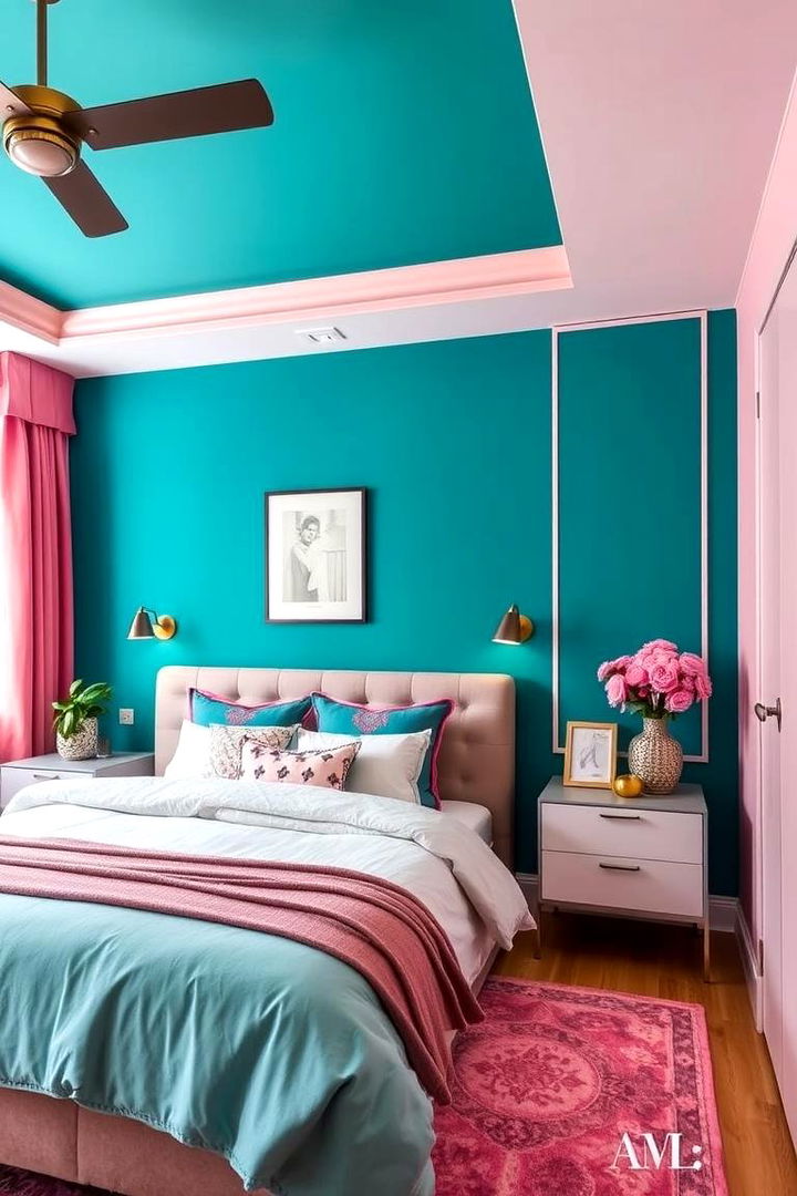 Bold Teal Accent Walls - 22 Teal and Pink Bedroom Ideas