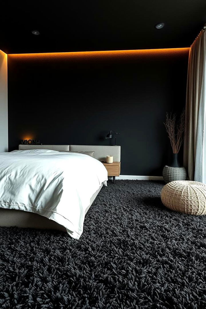 Bold Textured Black Shag - 22 Black Floor Bedroom Ideas