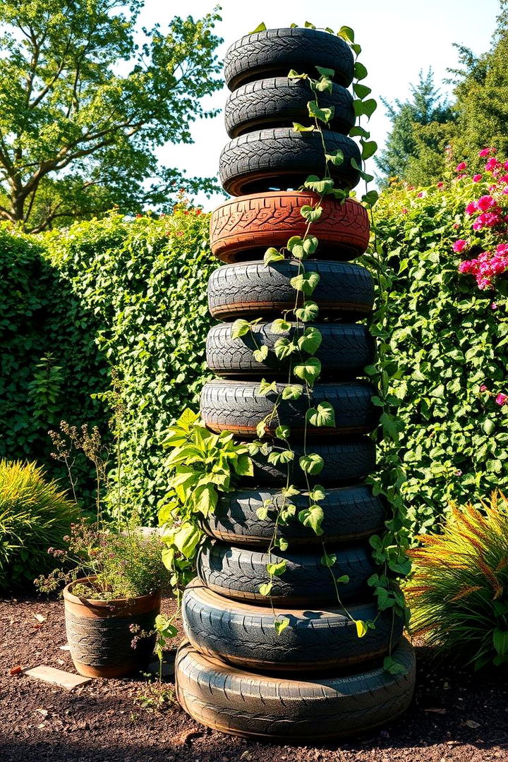 Bold Tyre Garden Obelisks - 22 Recycled Tyre Garden Art Ideas