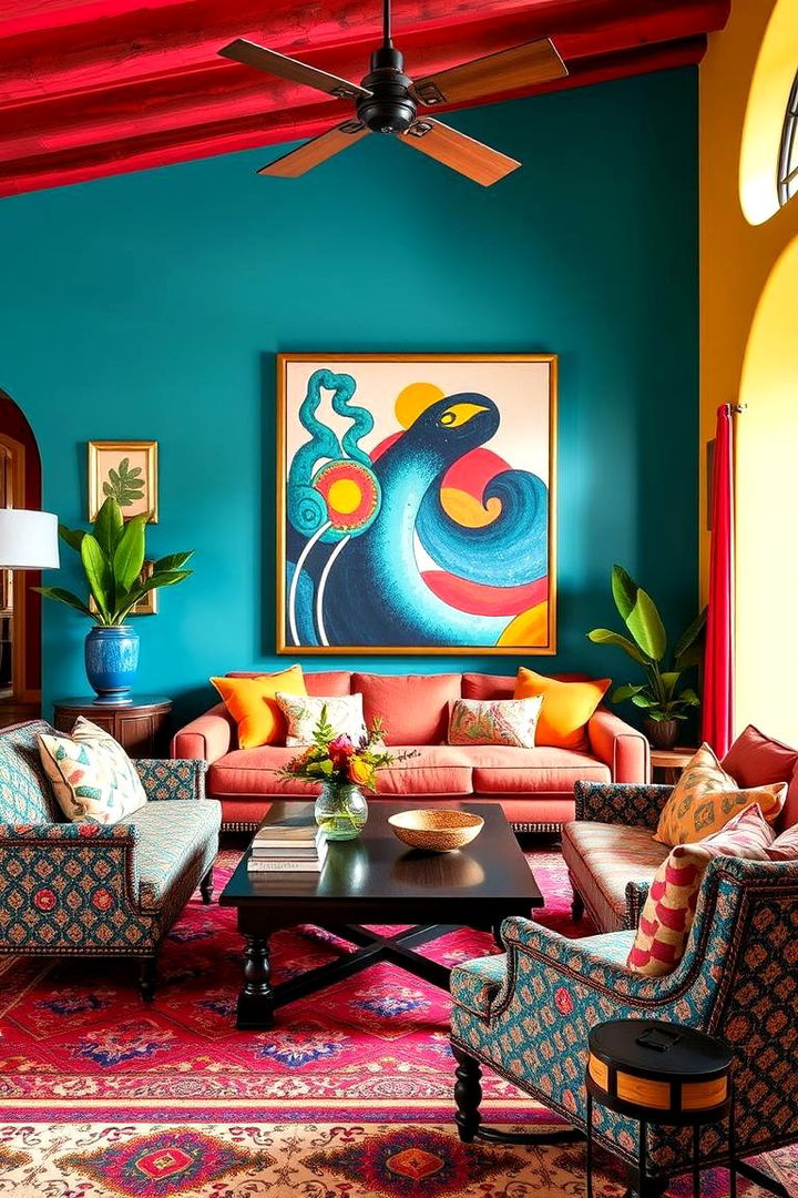 Bold Use of Vibrant Colors and Patterns - 22 Spanish Style Living Room Ideas