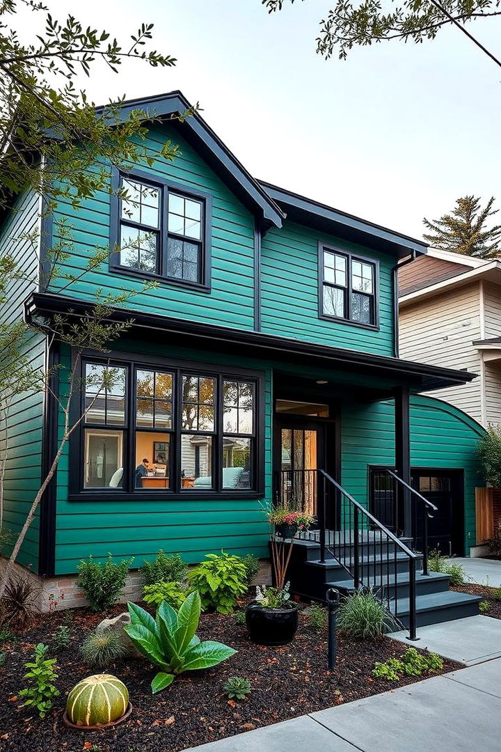 Bold Visual Statement - 22 Forest Green House With Black Trim