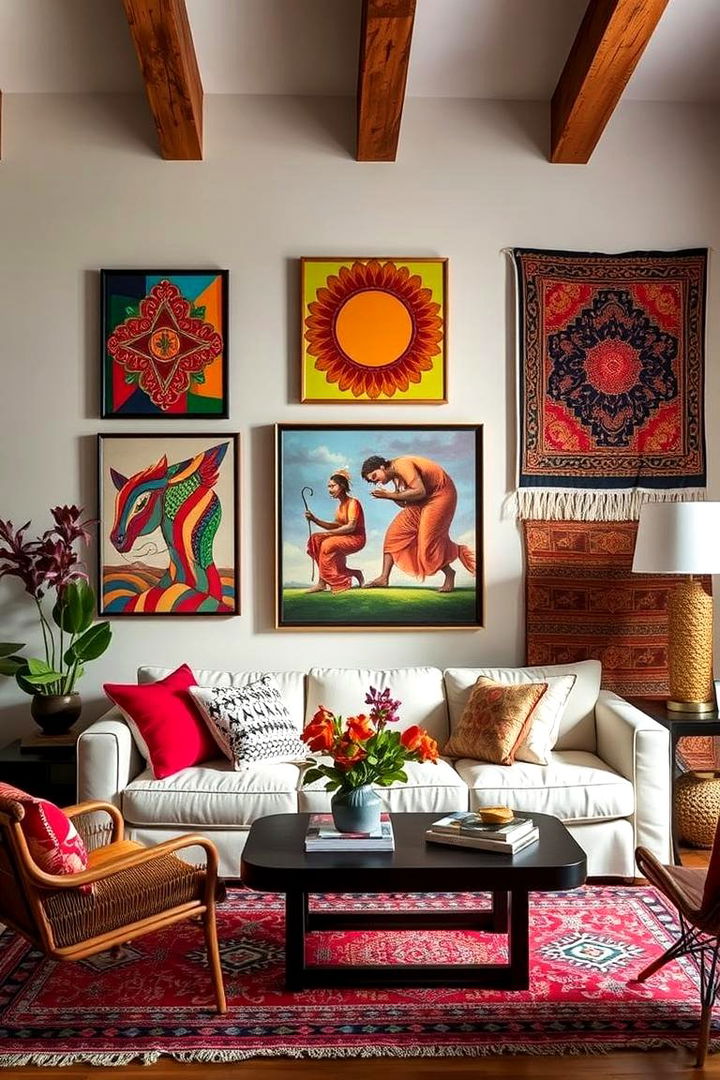 Bold Wall Art and Tapestries for Visual Impact - 22 Bohemian Moroccan Living Room Ideas