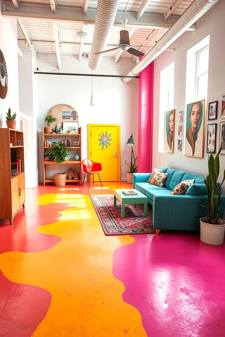 Bold and Vibrant Color Choices - 22 Indoor Concrete Floor Paint Ideas