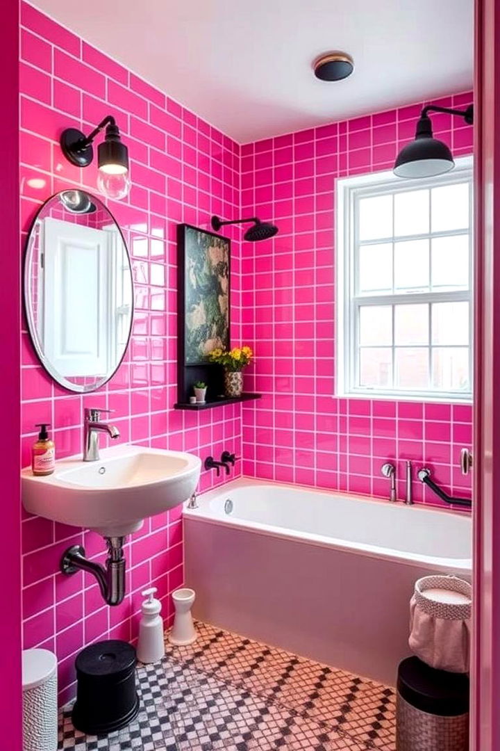 Bold and Vibrant Statements - Pink Tile Bathroom Ideas: Vintage Charm Meets Modern Style