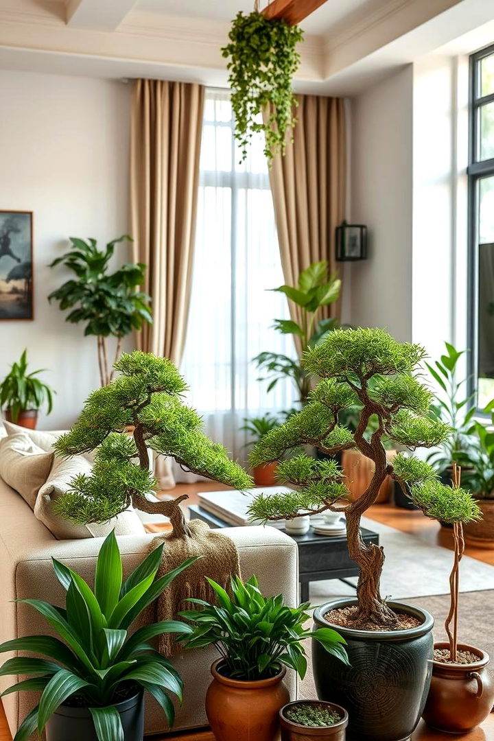 Bonsai and Greenery Integration - 22 Japanese Style Living Room Ideas